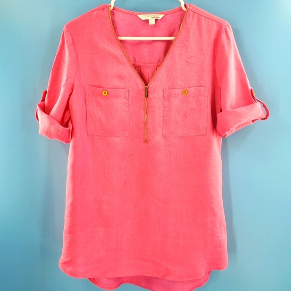 Ellen Tracy hot pink linen top *flaw* - Picture 1 of 13